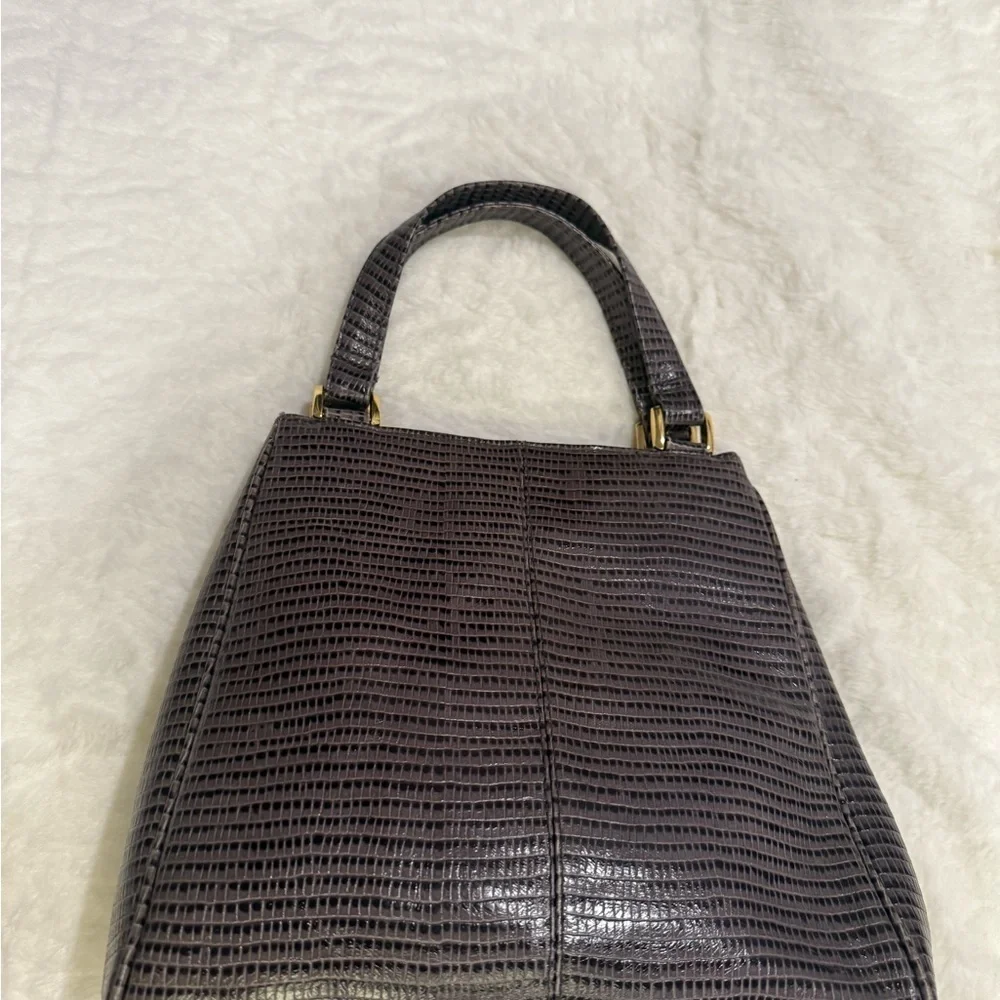 Etienne Aigner Brown Satchel with Structured Shape and Gold Accents